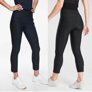 Athleta Stellar High Waisted Black Cropped Performance Pants Mesh Panel   Size S